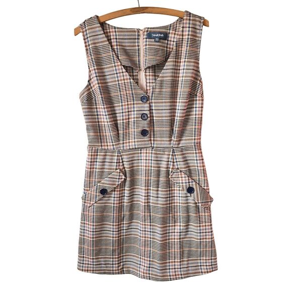ModCloth Dress Plaid Button Up Tank Foe Pockets Bodycon Houndstooth Mini W10 M - Picture 3 of 7